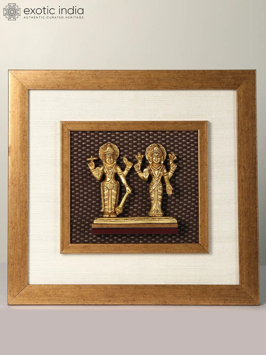 15" Brass Lakshmi Narayana Wall Hanging Idol with Wooden Frame