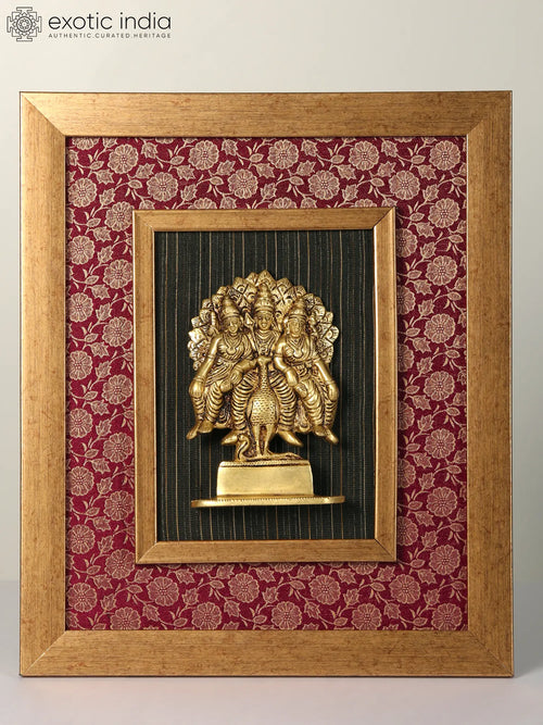 15" Lord Murugan with Valli and Deivanai Wood Wall Hanging