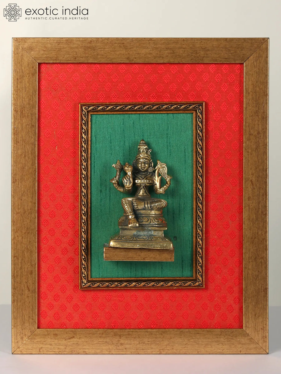 15" Brass Goddess Rajarajeshwari Wall Hanging Statue with Wood Frame