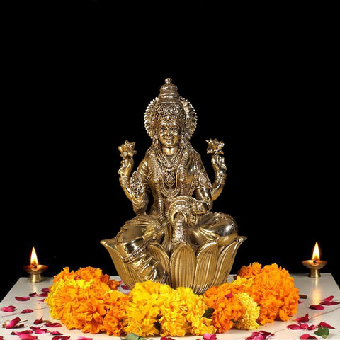 7" Brass Superfine Goddess Dhanalakshmi Sculpture