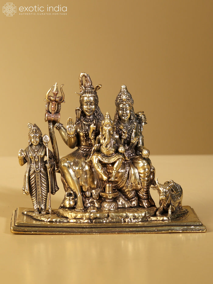 4" Brass Shiva Family Handmade Idol for Pooja