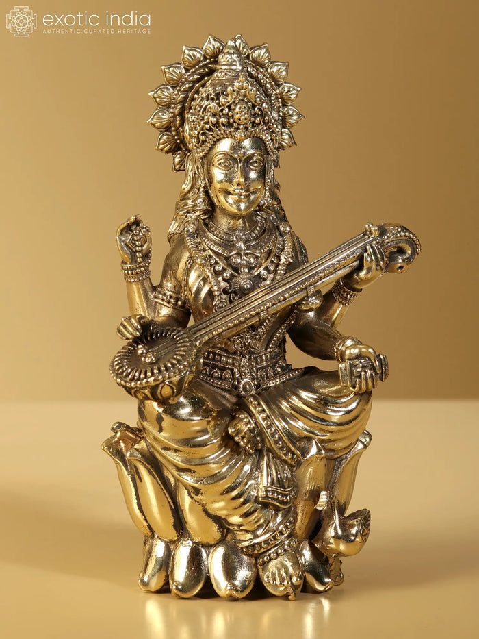 Small Superfine Maa Saraswati Handmade Brass Idol