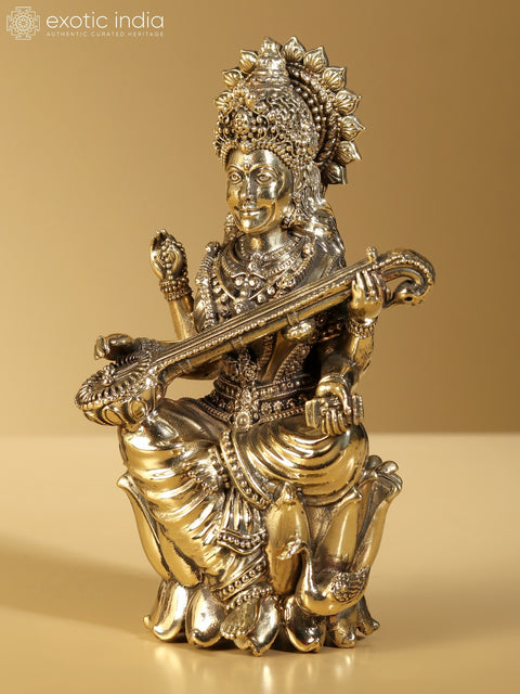 Small Superfine Maa Saraswati Brass Idol | Multiple Sizes