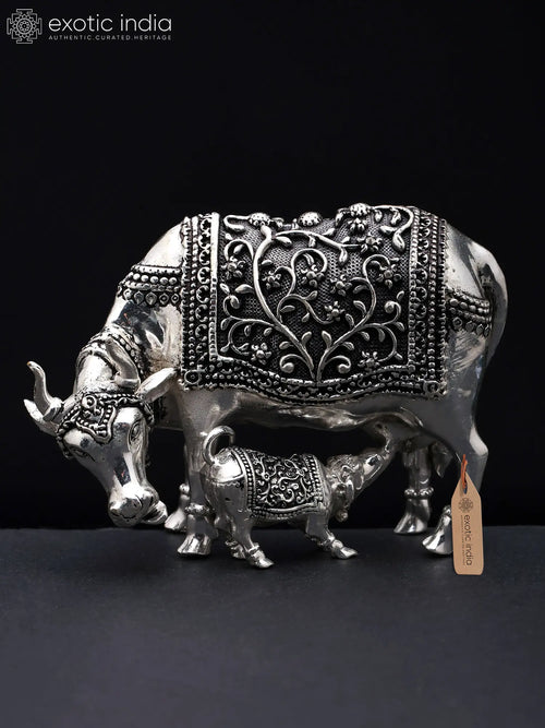 Small Brass Cow and Calf Statue for Home Decor