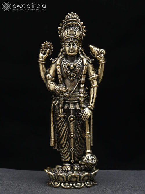 Lord Vishnu Standing on Lotus Brass Idol