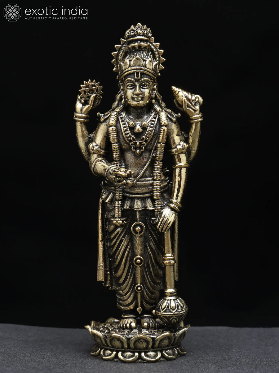 Lord Vishnu Standing on Lotus Brass Idol