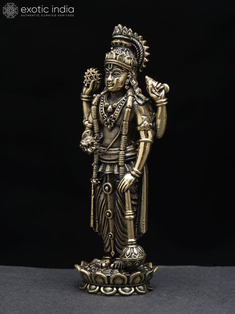 Superfine Lord Vishnu Idol Standing on Lotus | Brass Statue