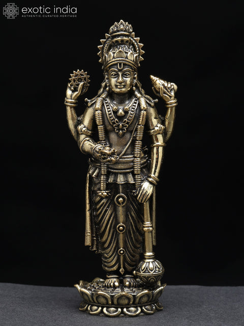 Superfine Lord Vishnu Idol Standing on Lotus | Brass Statue