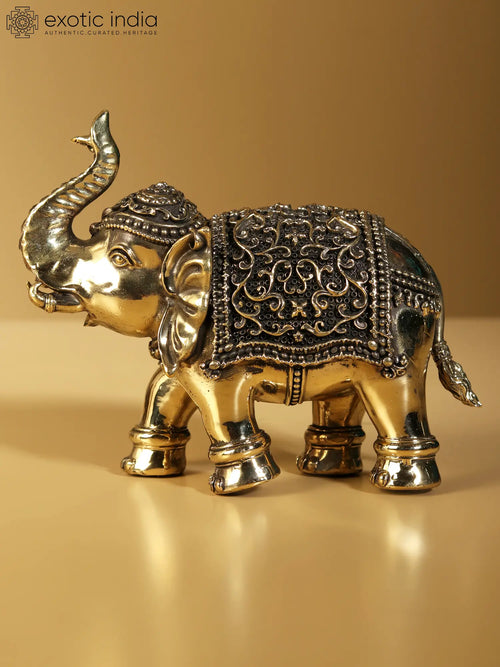 Superfine Brass Elephant Statue with Upraised Trunk Handmade
