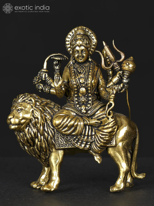 Small Superfine Four-Armed Maa Sherawali Brass Statue