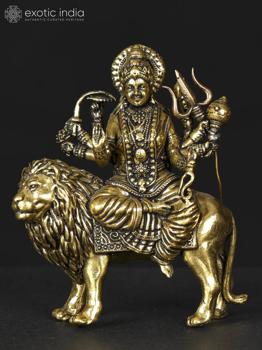 Small Superfine Four-Armed Maa Sherawali Brass Statue