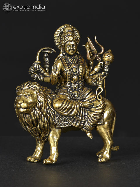 Small Superfine Four-Armed Maa Sherawali Brass Statue | Multiple Sizes