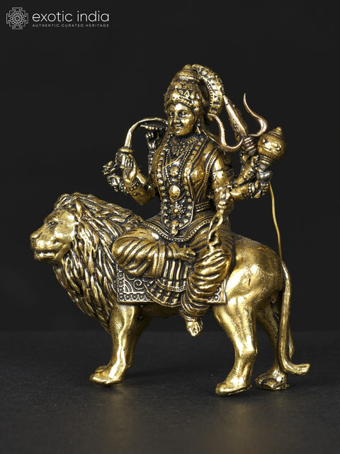 Small Superfine Four-Armed Maa Sherawali Brass Statue | Multiple Sizes