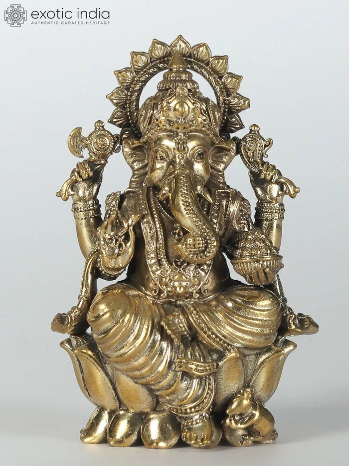Small Chaturbhuja Lord Ganesha Brass Idol for Pooja