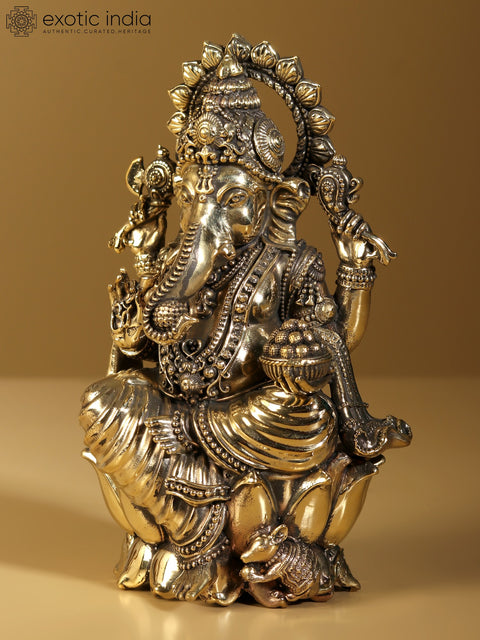 Superfine Lord Ganapati Brass Statue Seated on Lotus