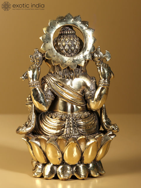 Superfine Lord Ganapati Brass Statue Seated on Lotus