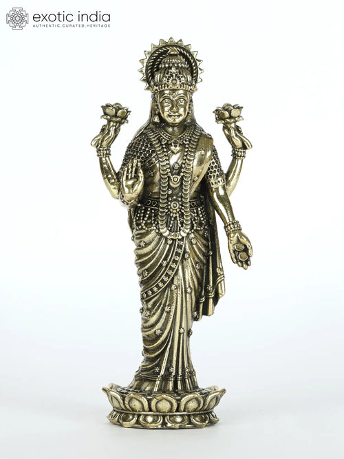 Superfine Devi Lakshmi Standing on Lotus Brass Statue for Pooja