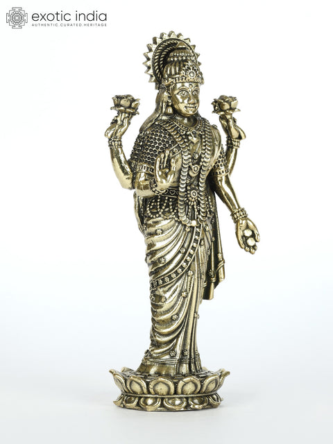 Superfine Devi Lakshmi Brass Statue Standing on Lotus