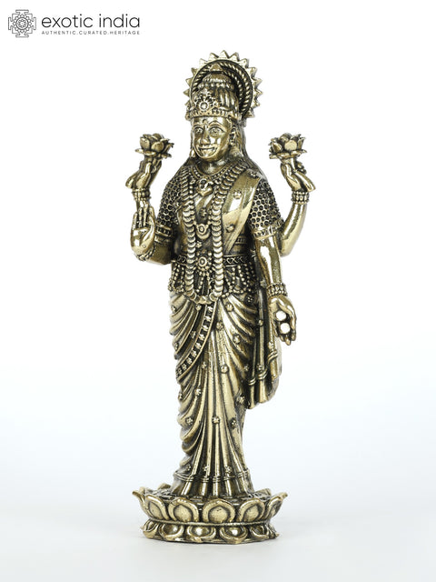 Superfine Devi Lakshmi Brass Statue Standing on Lotus