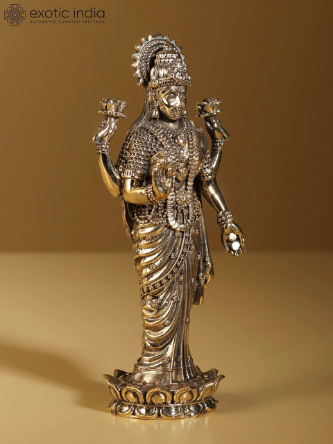 Superfine Devi Lakshmi Brass Statue Standing on Lotus
