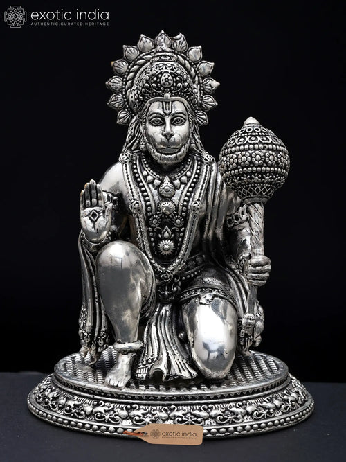 Sitting Lord Hanuman Blessing Gesture Handmade Brass Statue