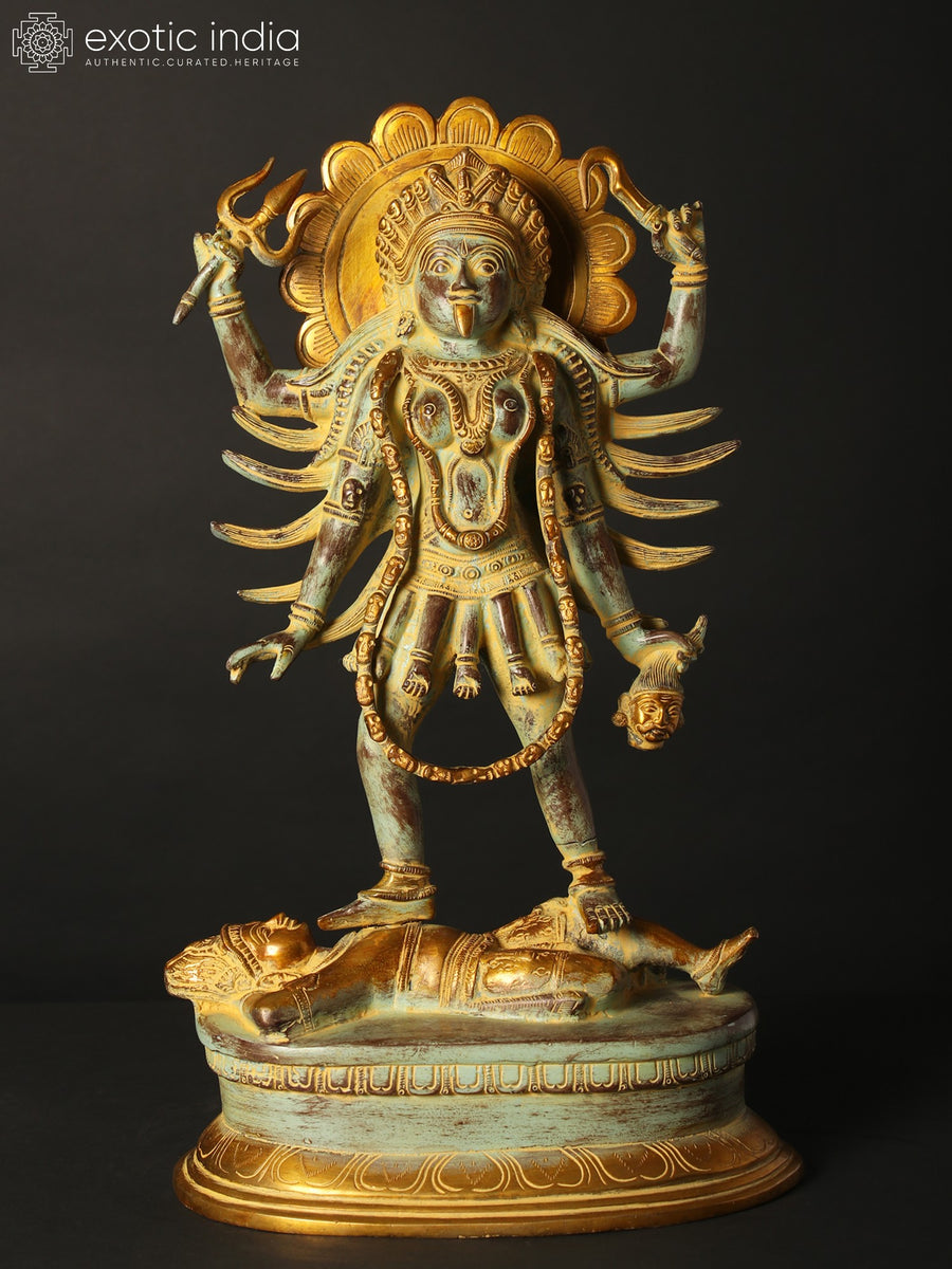 18" Brass Chaturbhuja Kali Statue for Pooja