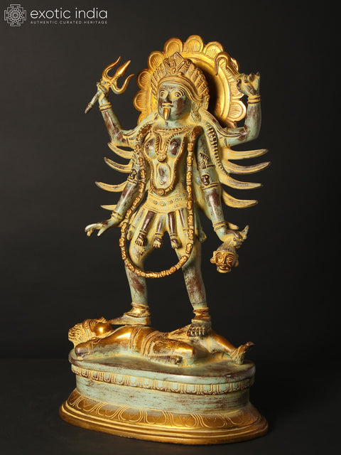 18" Brass Sculpture Of Chaturbhuja Kali