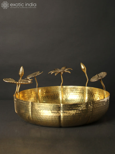 16" Brass Beautiful Urli with Lotus Leaves Design