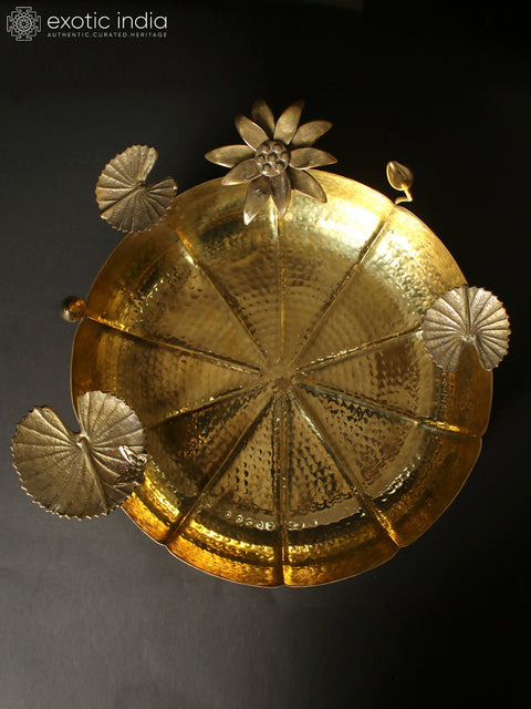 16" Brass Beautiful Urli with Lotus Leaves Design