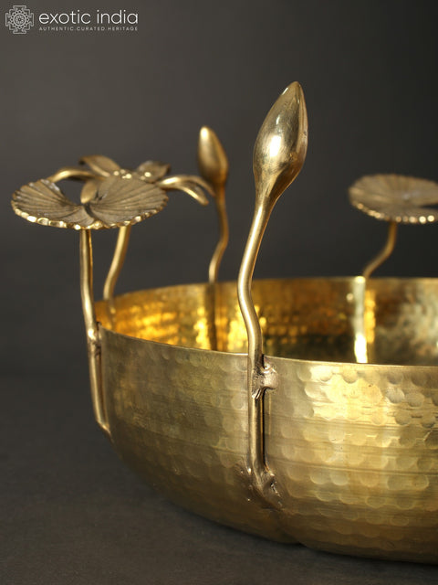 16" Brass Beautiful Urli with Lotus Leaves Design