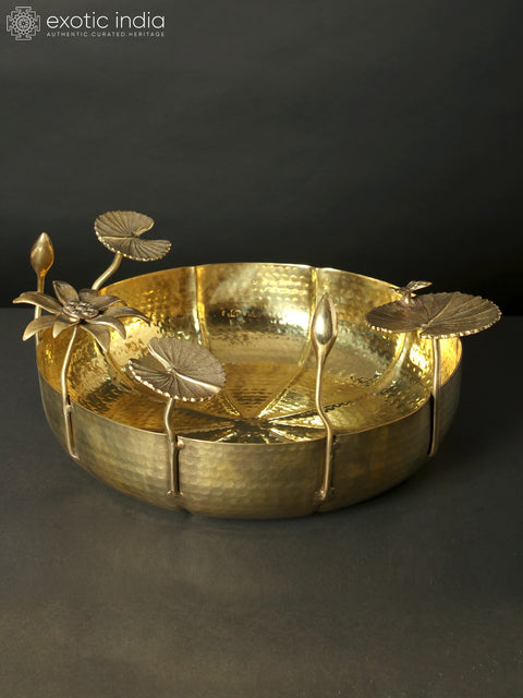16" Brass Beautiful Urli with Lotus Leaves Design