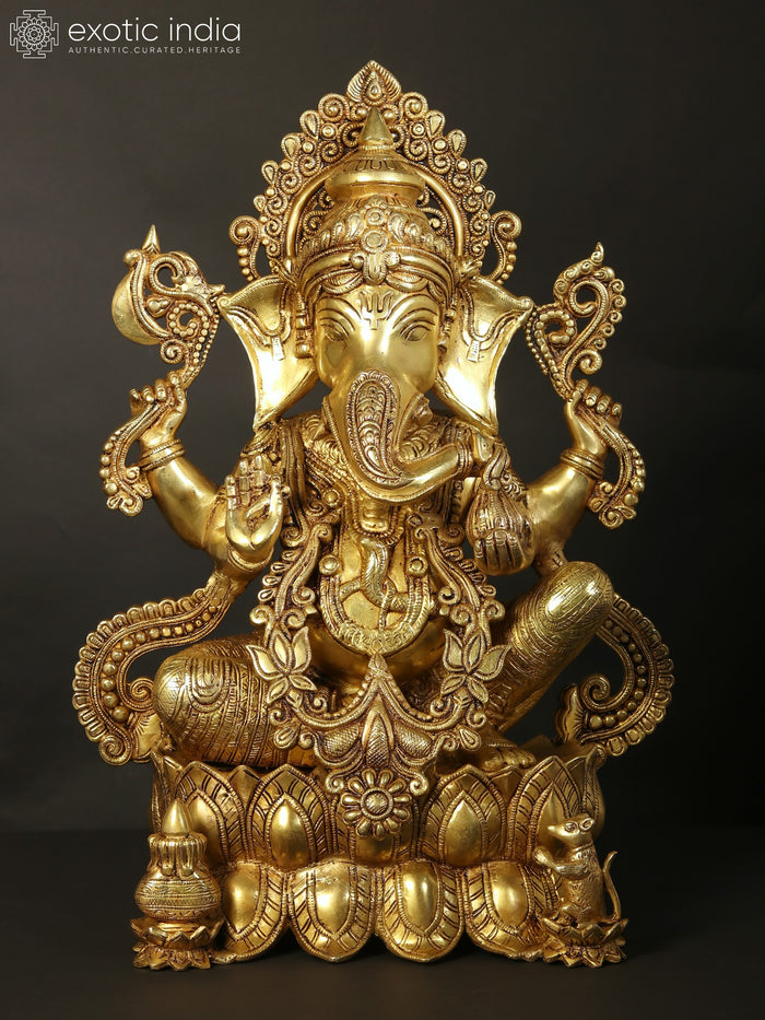 20" Handmade Brass Ganesha Idol for Home Pooja