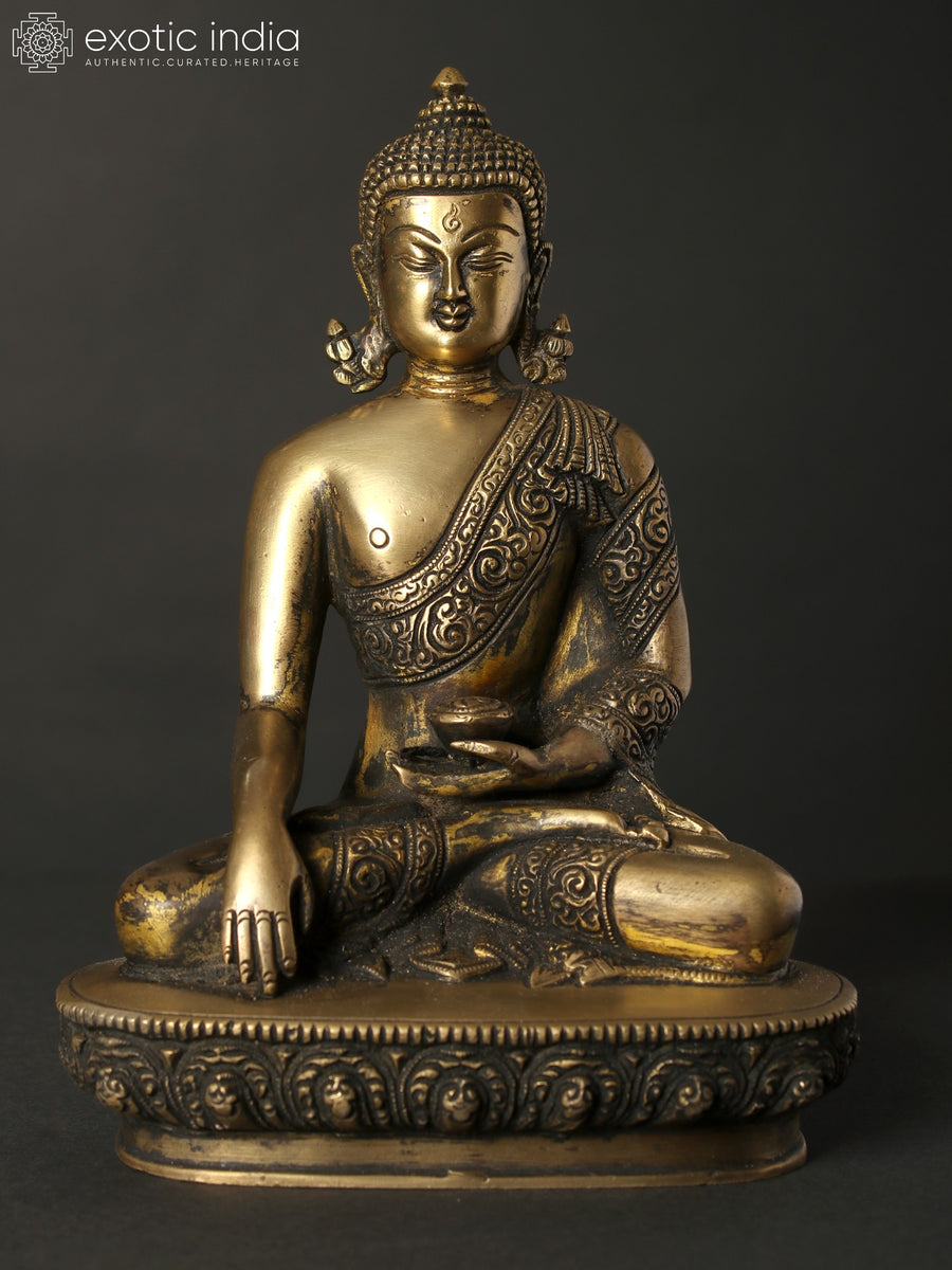 8" Bhumisparsha Buddha Handmade Brass Statue