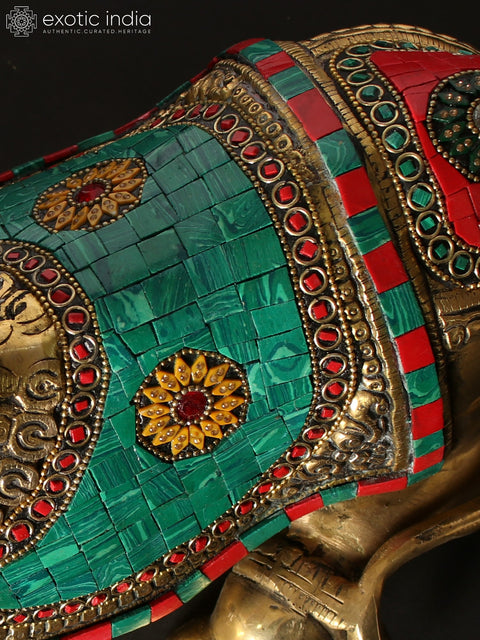 13" Nandi - Vahana of Lord Shiva | Brass Statue with Inlay Work