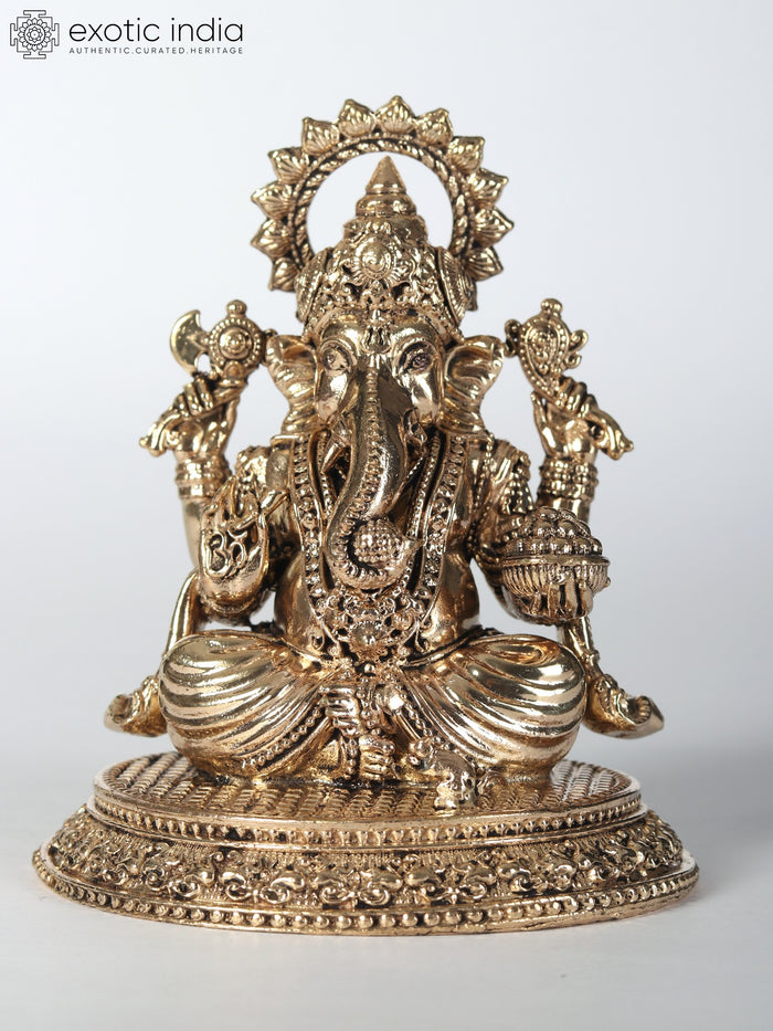 4" Chaturbhuja Lord Ganesha Handmade Brass Statue