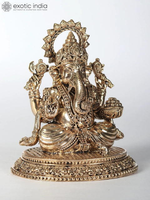 4" Small Chaturbhuja Lord Ganesha Brass Statue