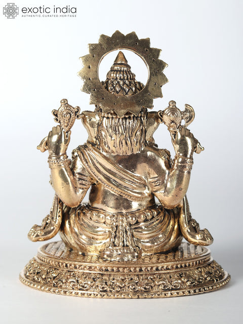 4" Small Chaturbhuja Lord Ganesha Brass Statue