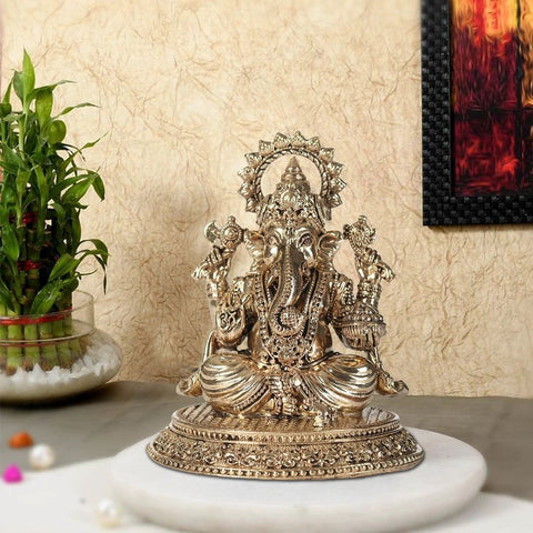 4" Small Chaturbhuja Lord Ganesha Brass Statue