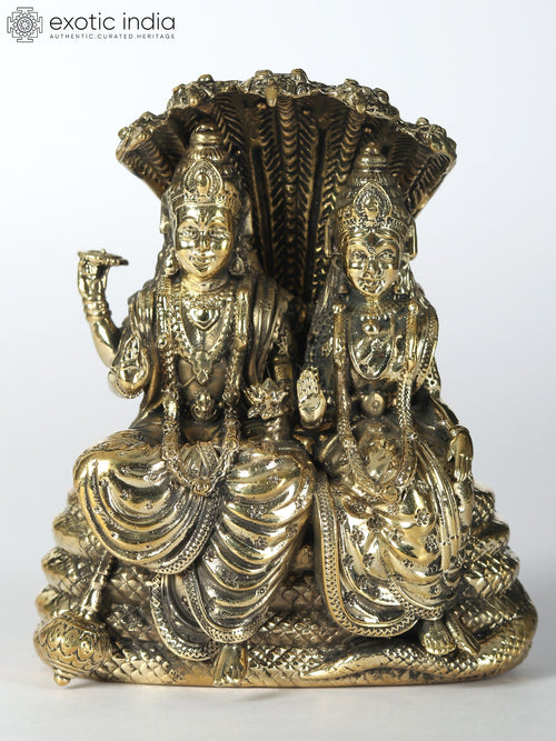 Goddess Lakshmi and Lord Narayana Brass Statue on Sheshnag