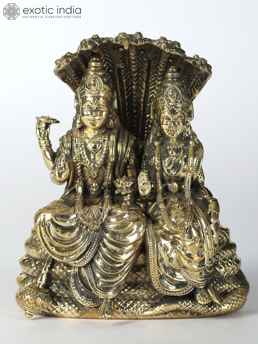 Goddess Lakshmi and Lord Narayana Brass Statue on Sheshnag