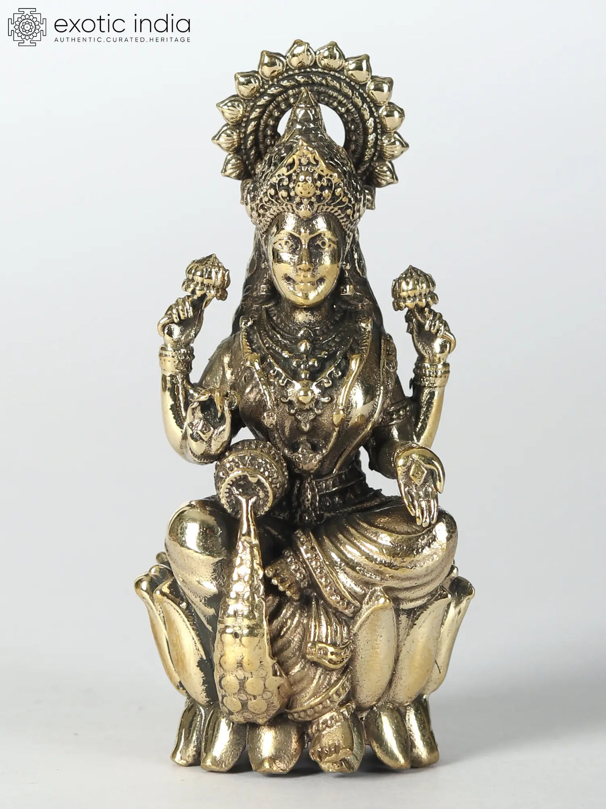 Small Seated Goddess Lakshmi Brass Statue (Multiple Sizes)