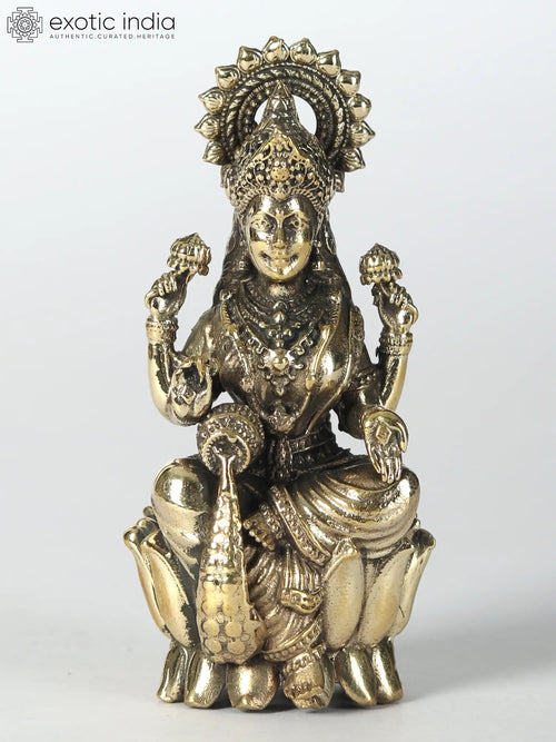 Seated Goddess Lakshmi Brass Statue for Home Pooja