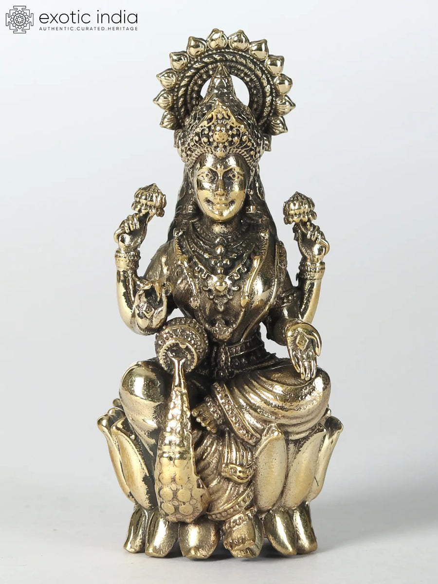 Seated Goddess Lakshmi Brass Statue for Home Pooja