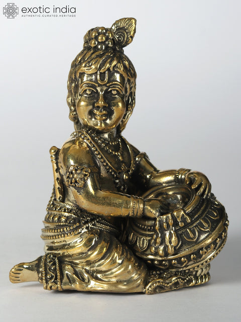 Small Butter Krishna Brass Statue (Different Sizes)