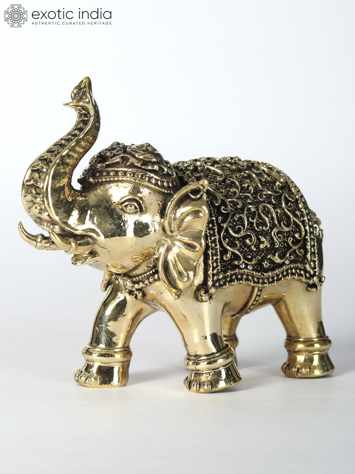 4" Small Brass Elephant Statue for Home Decor