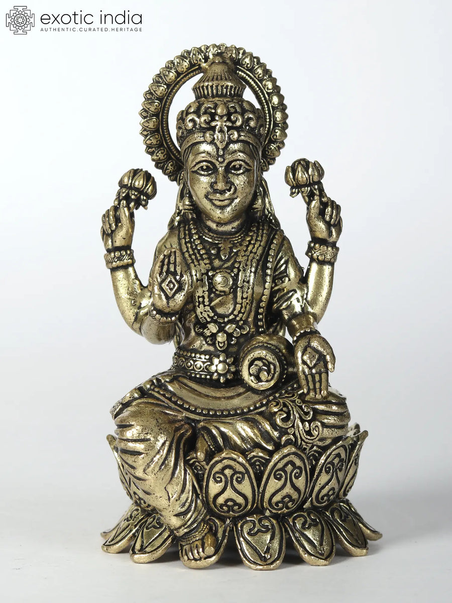 Small Brass Goddess Lakshmi Statue for Pooja