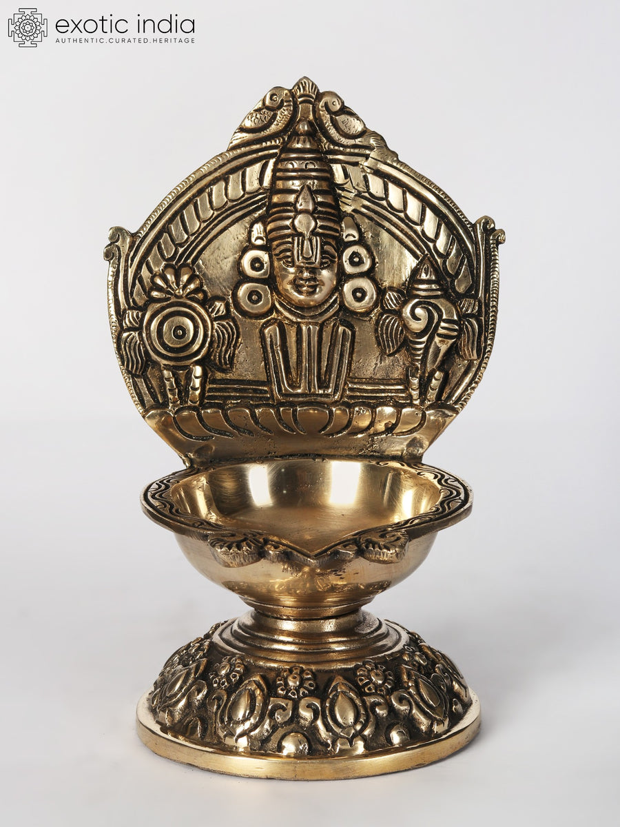 9" Brass Lord Balaji Oil Lamp for Pooja