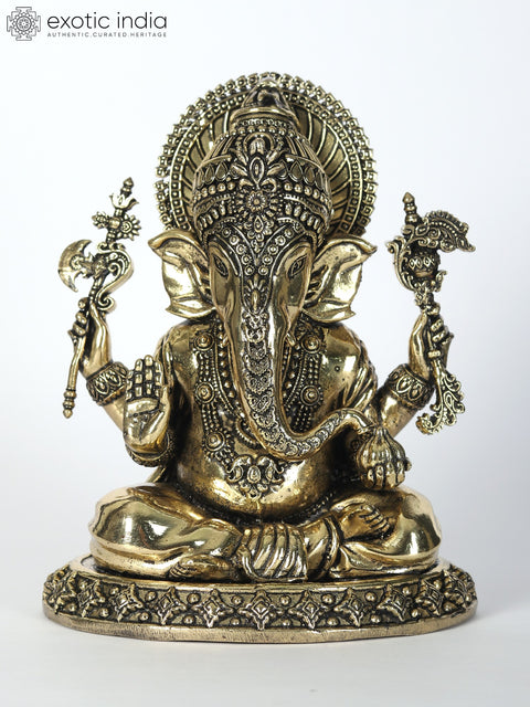 6" Small Superfine Brass Idol of Lord Ganesha Holding Modak