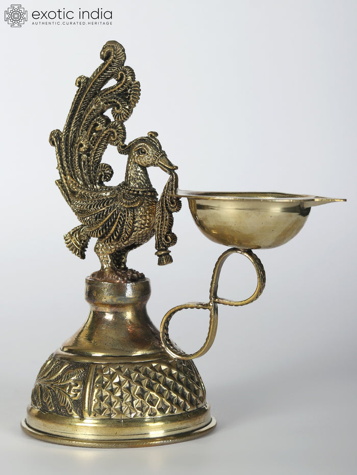 5" Brass Peacock Diya for Pooja Home Decor