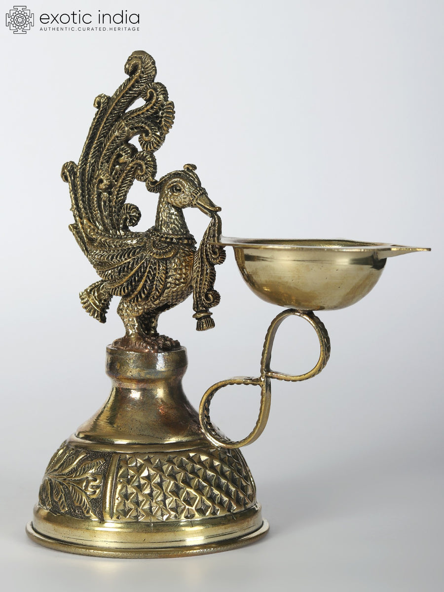 5" Brass Peacock Diya for Pooja Home Decor